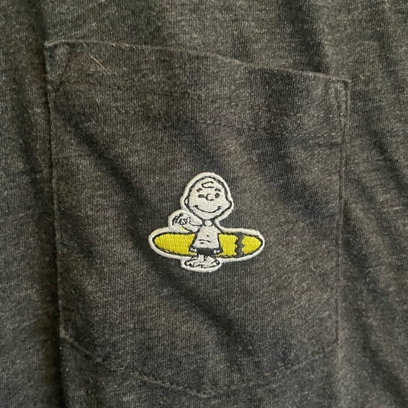 Quiksilver x Peanuts Charlie Brown T-shirt Surfboard Gray Mens Small Gray Pocket - Picture 1 of 6